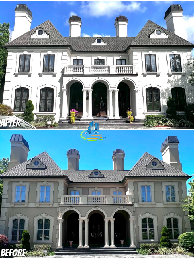 Exterior Stucco Painting of this Beautiful Home in Baton Rouge, LA